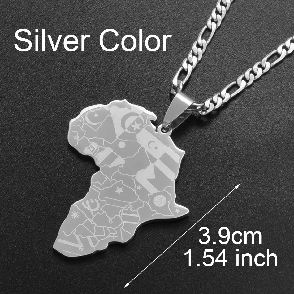 Collier Carte d’Afrique Couleur Or/Argent – Pendentif Drapeau Unisexe
