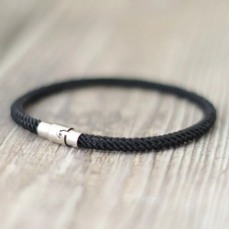 Bracelet Homme Corde Argent – Double Boucle Sécurité