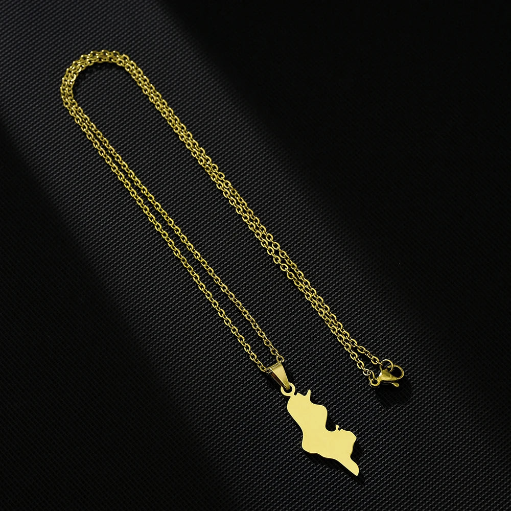 Collier Tunisie en Acier Inoxydable – Pendentif Carte, Unisexe, Bijou Ethnique & Patriotique