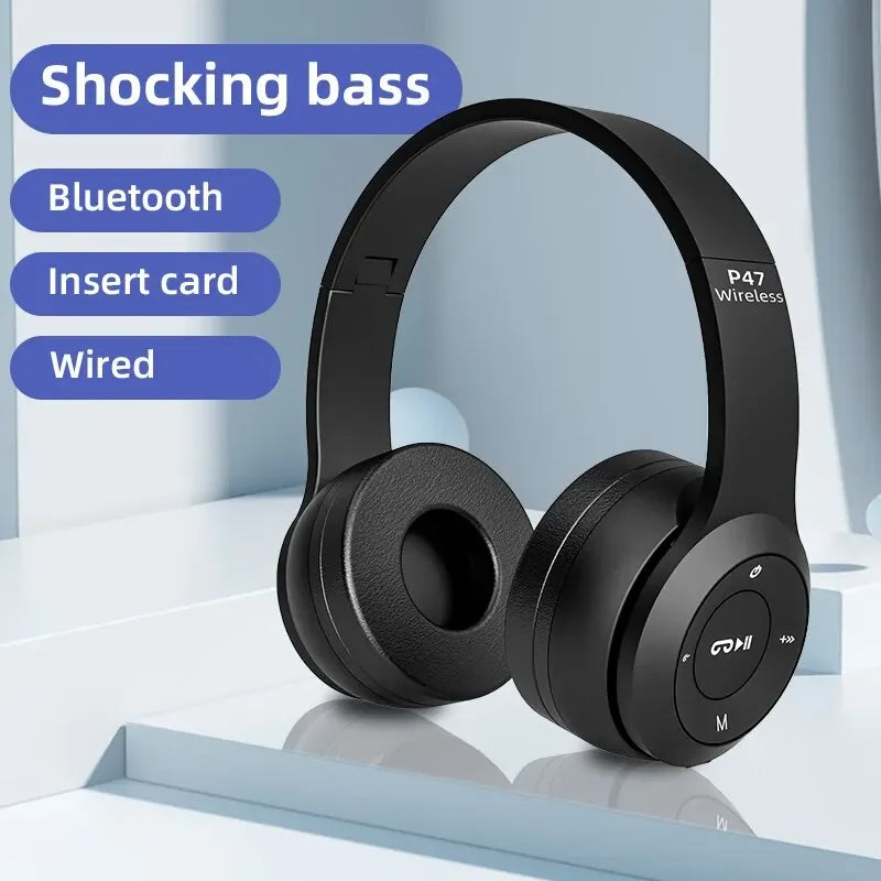 Casque Bluetooth P47 – Pliable, Stéréo HiFi, Basses puissantes