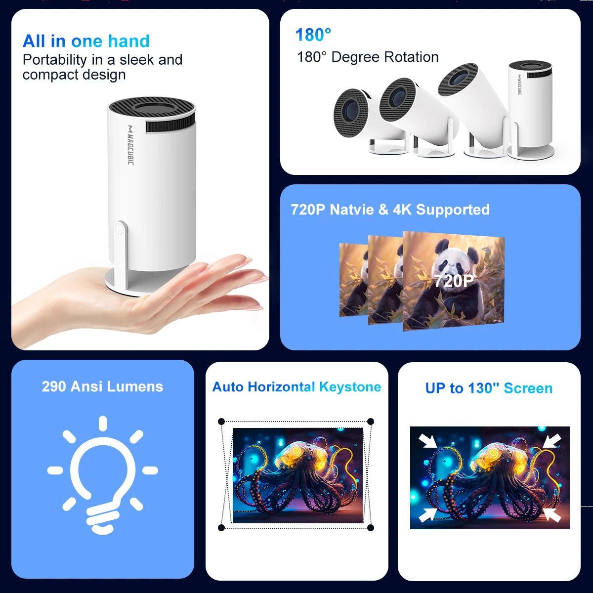Projecteur Portable HY300 PRO MAGCUBIC | 4K, WiFi6, Android 11 – Home Cinéma & Extérieur