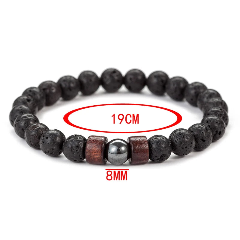 Bracelet Homme en Pierre de Lave – Perles 8mm & Bouddha Tibétain, Fait Main