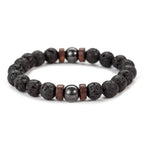 Bracelet Homme en Pierre de Lave – Perles 8mm & Bouddha Tibétain, Fait Main