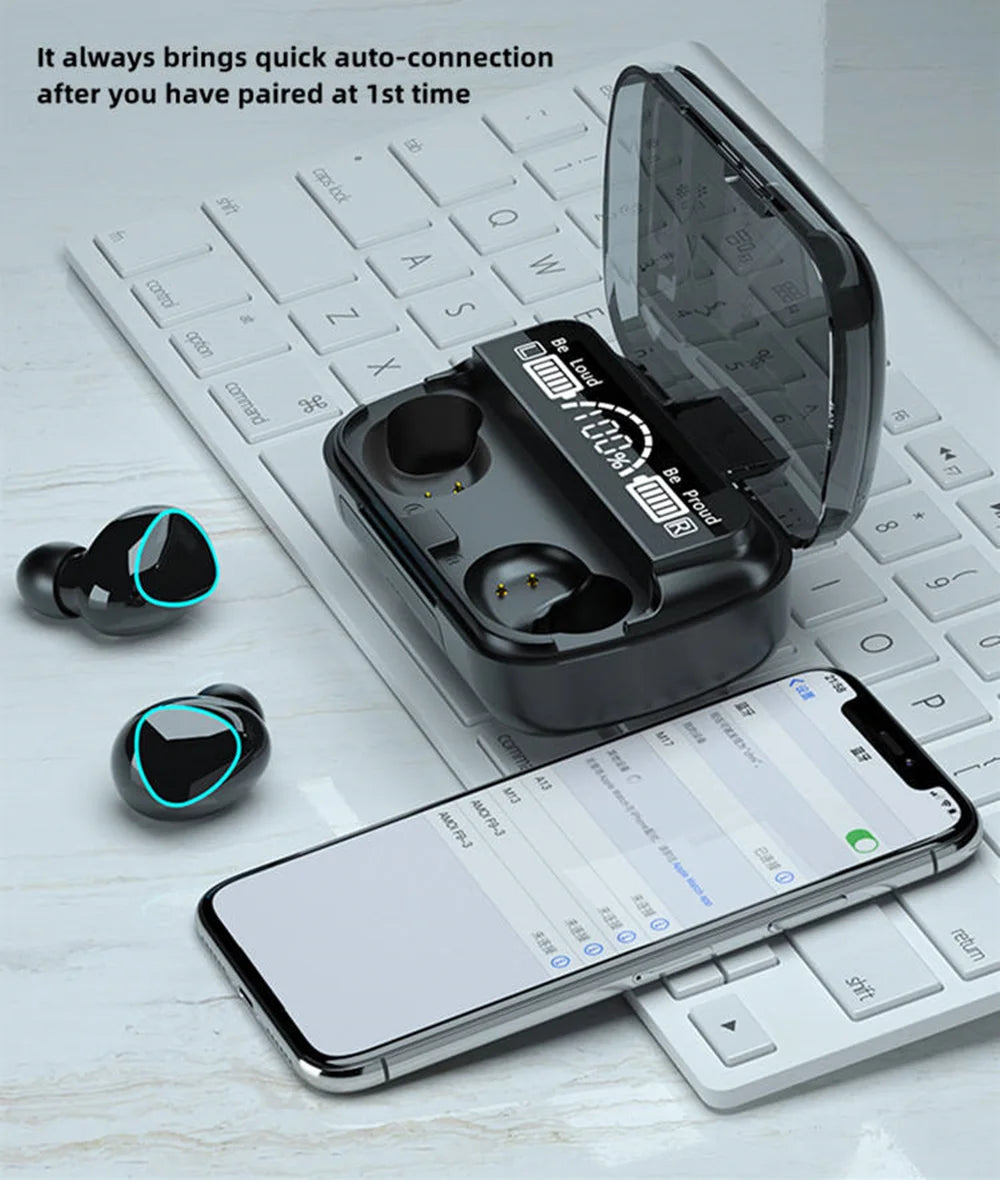 Écouteurs sans fil M10 – Son HD, Sport & Musique, avec Power Bank