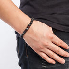 Bracelet Homme en Pierre de Lave – Perles 8mm & Bouddha Tibétain, Fait Main