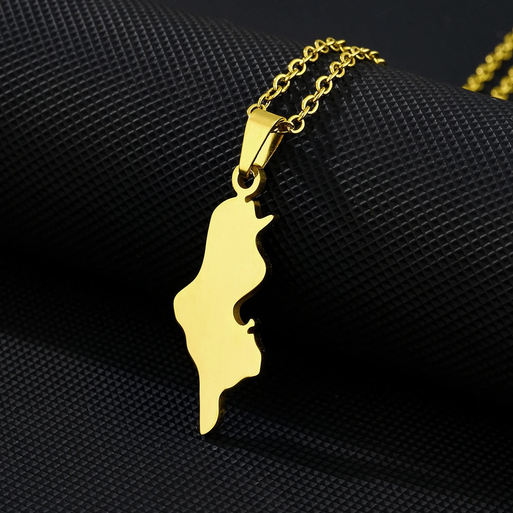 Collier Tunisie en Acier Inoxydable – Pendentif Carte, Unisexe, Bijou Ethnique & Patriotique