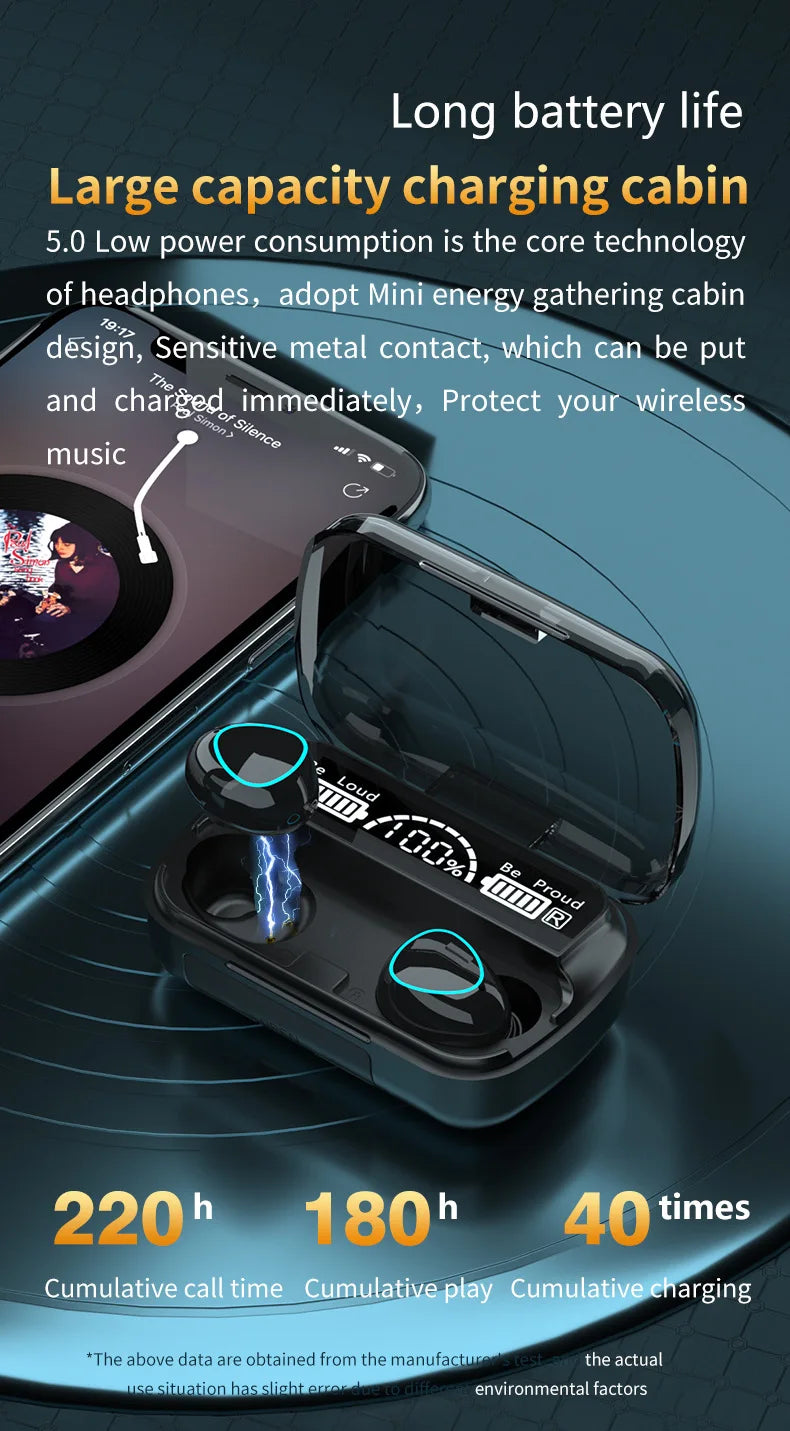 Écouteurs sans fil M10 – Son HD, Sport & Musique, avec Power Bank