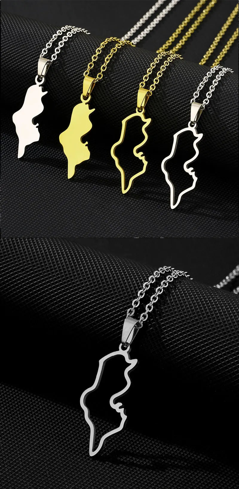 Collier Tunisie en Acier Inoxydable – Pendentif Carte, Unisexe, Bijou Ethnique & Patriotique