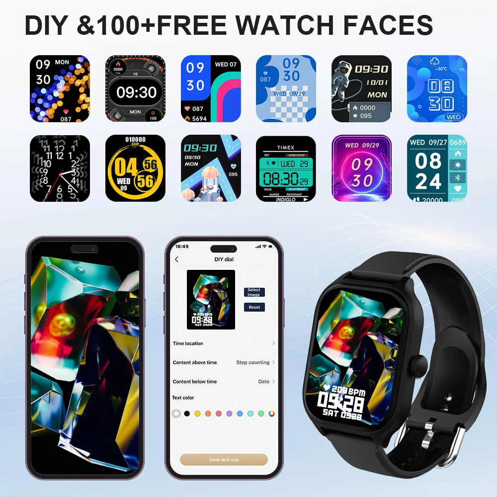 Montre Connectée 2.01'' HD, Appels Bluetooth - KESHUYOU H9 Pro Max