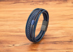 Bracelet Homme XQNI – Cuir Tressé à la Main & Acier Inoxydable, Fermoir Magnétique