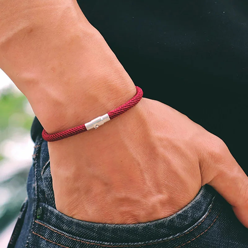 Bracelet Homme Corde Argent – Double Boucle Sécurité