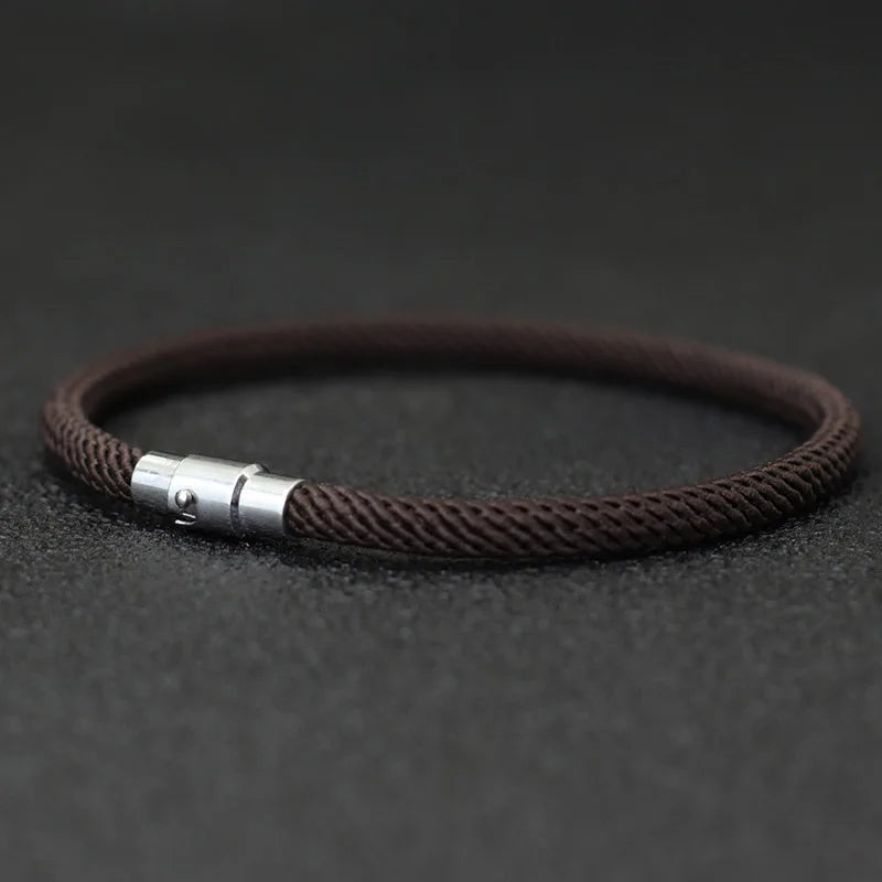 Bracelet Homme Corde Argent – Double Boucle Sécurité