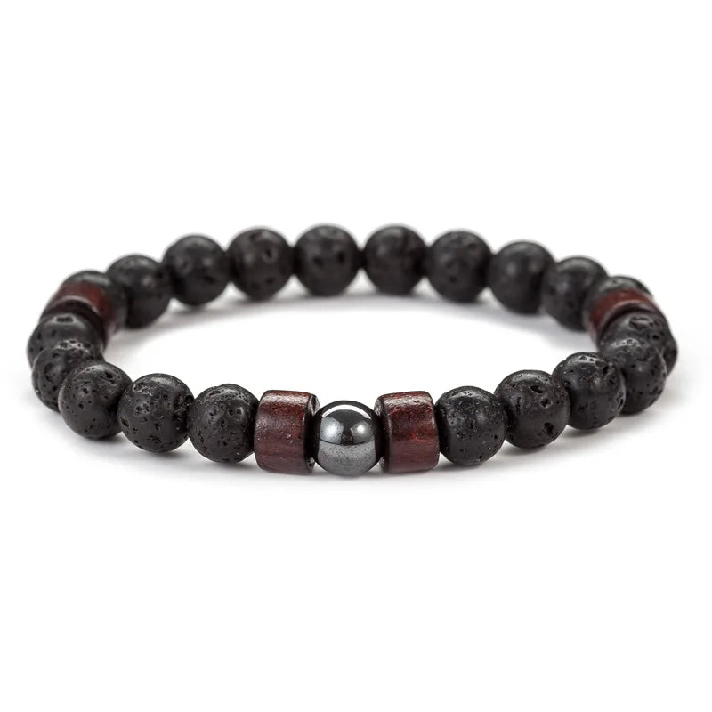 Bracelet Homme en Pierre de Lave – Perles 8mm & Bouddha Tibétain, Fait Main