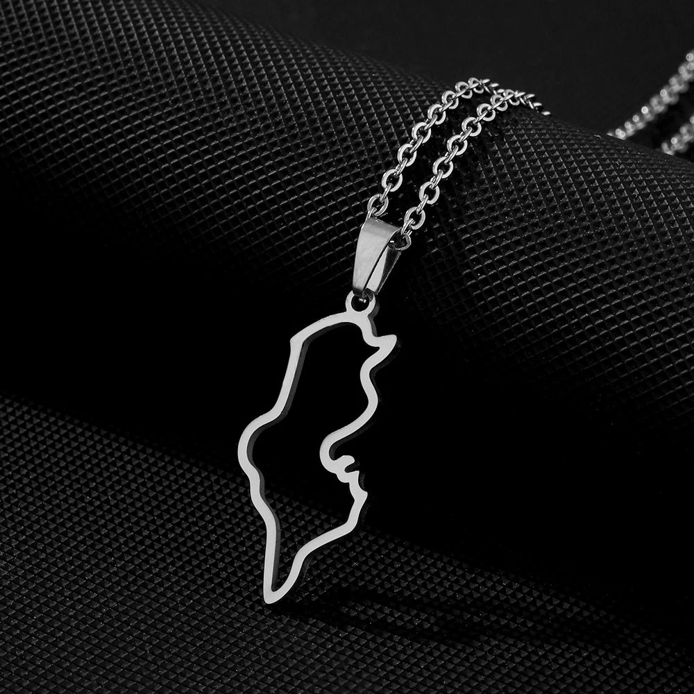 Collier Tunisie en Acier Inoxydable – Pendentif Carte, Unisexe, Bijou Ethnique & Patriotique